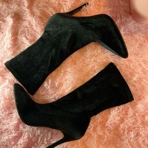 Black ankle sock heel boots